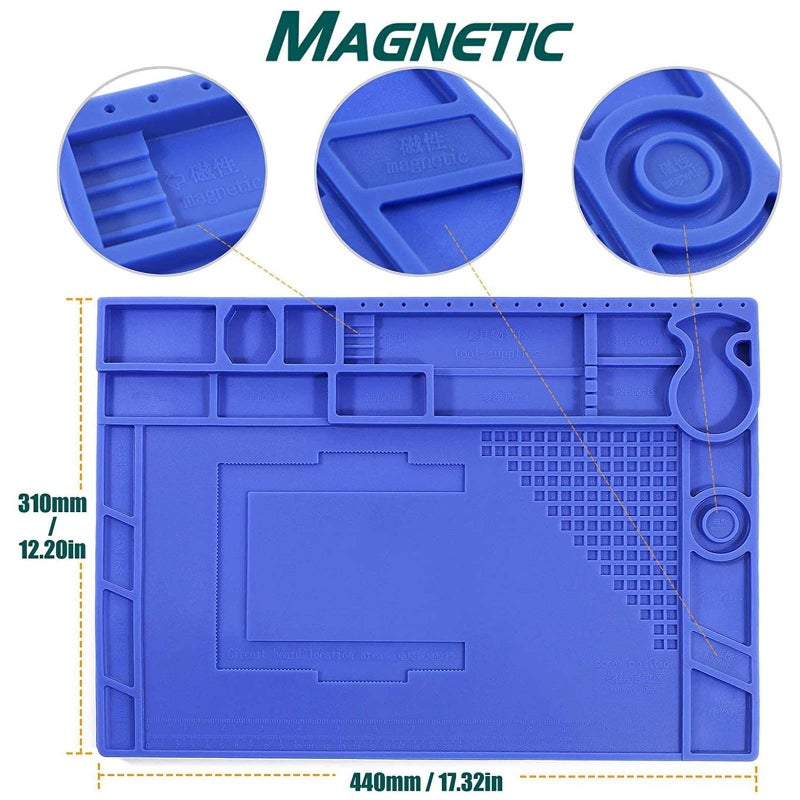 YIHUA M180 Anti-Slip Magnetic Insulation 500â„ƒ Heat-Resistant Silicone Work Mat for Soldering, SMD Rework, Mobile Phone, Laptop, Electronics Repair and DIY Size: 17.32 x 12.20 Inches (M180) - Image 3